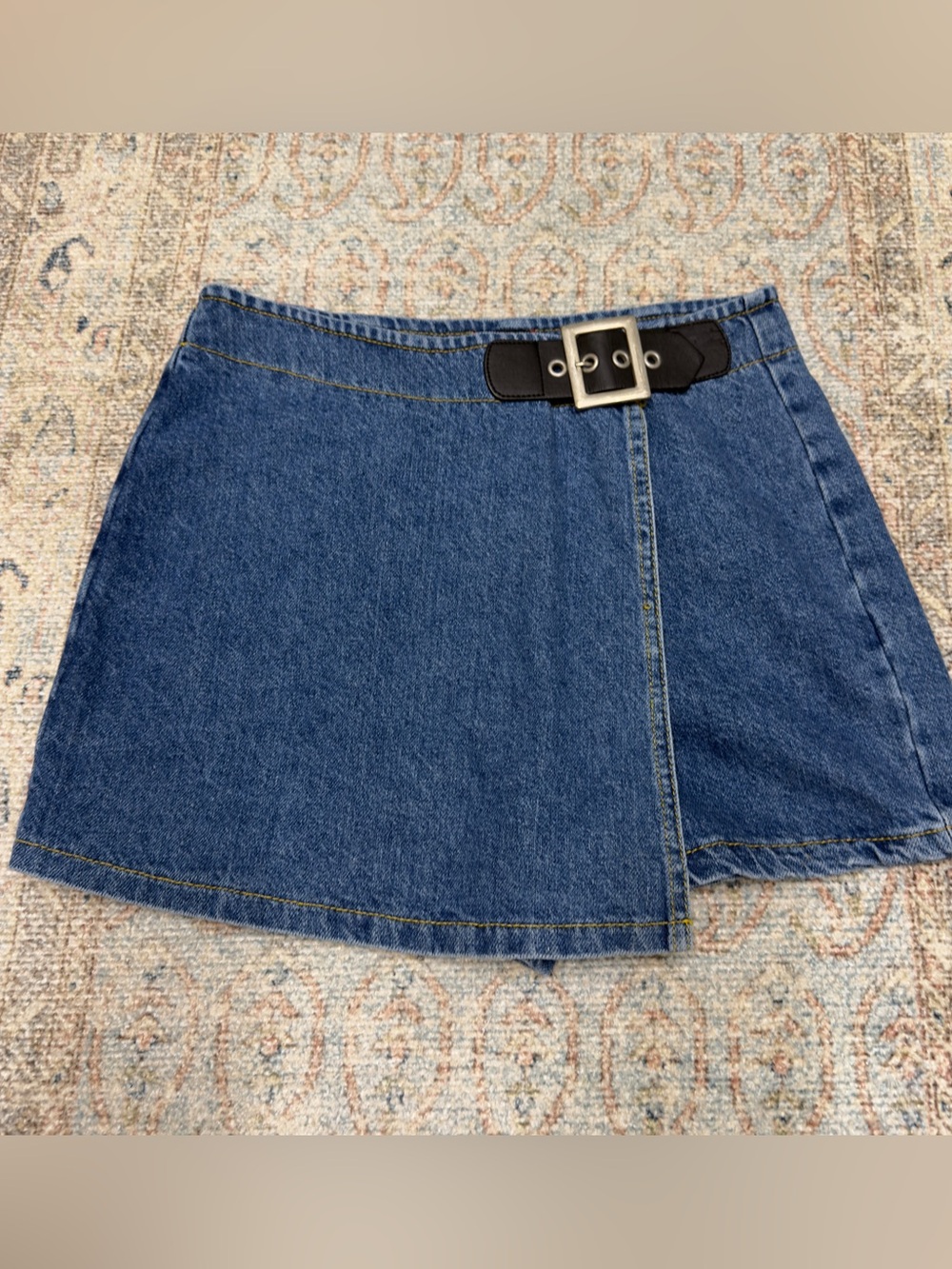 BDG Denim Mini Skirt with black leather Buckle Accent size 27